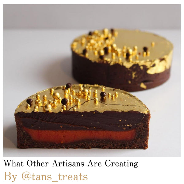 By @tans_treats. Seven Deadly Sins, Chocolate Cherry Tart - Original Artisan Gold - edible gold leaf sugar pearls and loose leaf sheets